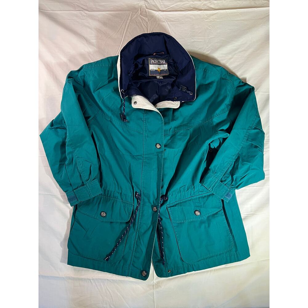 Vintage Pacific Trail hooded windbreaker jacket teal XL
